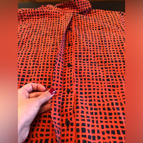 Aeffe Spa Orange Navy Patterned Button Down Blouse Cotton Sz 10 US EUC! - Picture 5 of 16